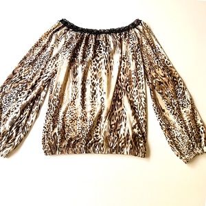 Boston Proper Leopard Cold Shoulder Blouse Top